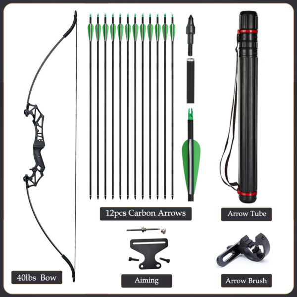 20/30/40/50lbs Archery Bow Recurve Take Down Straight Bow 12pcs Mixed Carbon Arrows Quiver Outdoor Sport Shooting Practice Bow